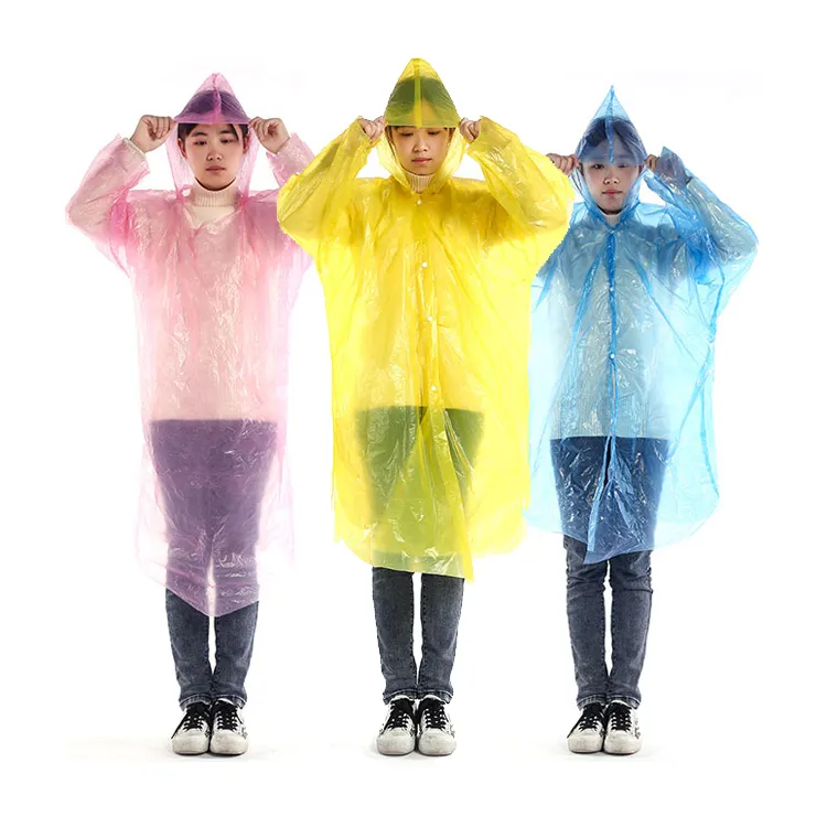 Wholesale Clear Disposable Ponchos PE Rain Coat Woman Raincoat