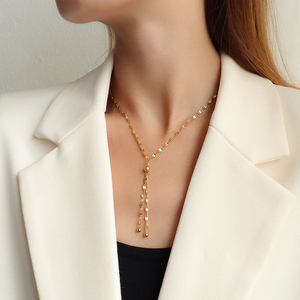 Da donna <span class=keywords><strong>in</strong></span> <span class=keywords><strong>oro</strong></span> reale placcato <span class=keywords><strong>in</strong></span> acciaio inossidabile 18K gioielli di moda nappa catena a maglie collane - Product Image 1