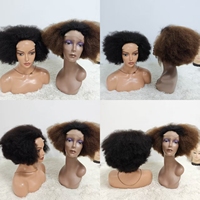 Promo Letsfly $51 Wig Afro Lace Closure 10 inci 230 gram 4x4 Hitam Alami 1BT4 #   Rambut Virgin Berwarna 100% Rambut Asli Manusia Grosir
