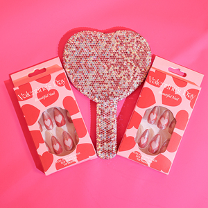 24 Uds Rosa almendra francesa cubierta completa uñas postizas arco Simple corazón brillante diseño Día de San Valentín prensa en las uñas para amante - Product Image 3