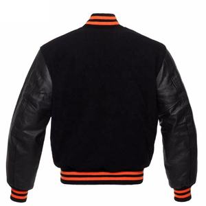 Men's <b>Black</b> Pure Wool Varsity Letterman Bomber Jacket with Genuine Leather Sleeves Outdoor Style - Product Image 3