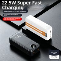 Batterie externe à charge rapide 22,5 W, 20000 mAh, câble USB-C intégré, écran numérique, approuvée pour l'avion, idéale pour les loisirs et le divertissement