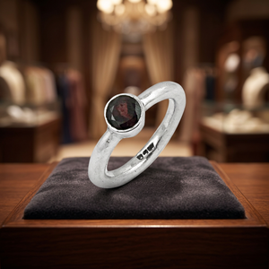 Art Palace 925 <b>Silver</b> Plated Classic Fashion <b>Ring</b> with Natural <b>Garnet</b> Gemstone Unisex Daily Wear Jewelry - Product Image 1