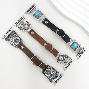 Correa de cuero con cierre metálico turquesa Upro para Apple Watch, compatible con Ultra 3/2, 49mm, 11, 10, 9, 8, 7. Correa vintage para reloj inteligente. - Product Image 4