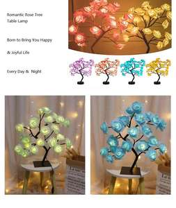 โคมไฟตั้งโต๊ะ LED ลายกุหลาบ24LED คืนดอกไม้โรแมนติก IP44คริสต์มาสห้องนอนงานแต่งงานในร่มต้นไม้บอนไซ - Product Image 6