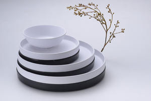 Plato Redondo de Melamina 100% con Diseño de Lujo, Textura de Piedra Mate, 9 Pulgadas, Apilable, para Servir Comida en Restaurantes y Cafés, en Blanco y Negro - Product Image 6