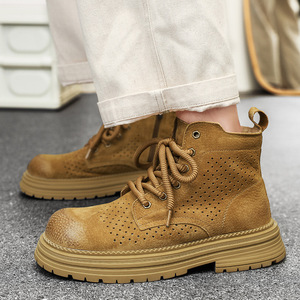 2026 Summer New Style Men's Casual Short <b>Boots</b> - Breathable, Retro Thick Soles, Round Tops, Fashionable, Safe <b>Work</b> <b>Boots</b> - Product Image 5