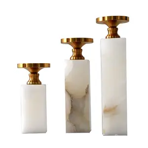 Stone Onyx Candle Holder natural stone luxury green onyx Home Decor Candle Stand gold metal tray