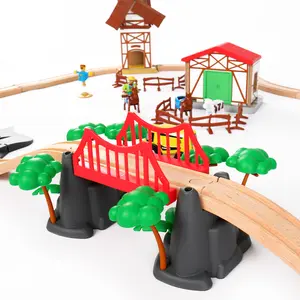 Gaya Pertanian Kids Train Set Mainan Slot Mainan Pabrik Langsung Grosir Pendidikan Kayu 500 Set dengan Listrik Mengemudi Lokomotif