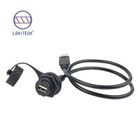 Conector de Cable USB 2.0 Industrial Lshitech, Hembra/Macho, Montaje en Panel, Impermeable, Carcasa de Nailon de 0.1-1m, Contactos de Cobre, Tipo Bayoneta