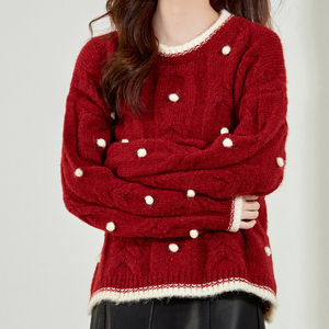 Maglione Borgogna a Trecce con Pon-Pon per <span class=keywords><strong>Donna</strong></span> - Top Retrò e Carino - Product Image 4