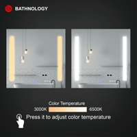 Modern Bluetooths Rectangle Mirror with Digital Clock Backlit Touch Screen LED Mirror Illuminated Magnifying