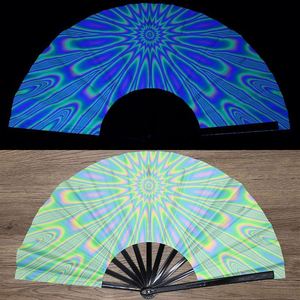 UV Glow <b>Bamboo</b> Fan for Women/Men Business Gift Painted Folk Art Design Large Rave Dance Festival Party Handheld EDC - Product Image 5