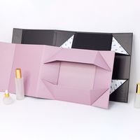 Boîte cadeau magnétique en carton rigide épais avec logo personnalisé, rose, laminée mate, pliable, avec ruban