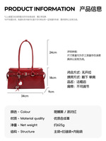 Tas Selempang Wanita Model Ketiak Bahan PU Merah Terinspirasi Balet, Cocok untuk Pernikahan Musim Dingin, Kelas Atas, dengan Ritsleting