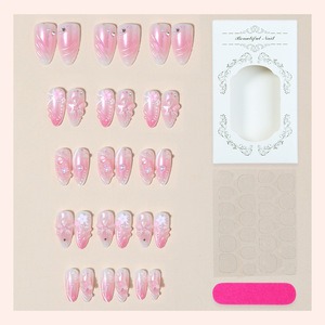 30 <span class=keywords><strong>Uñas</strong></span> Postizas <span class=keywords><strong>Color</strong></span> <span class=keywords><strong>Rosa</strong></span> Aurora, <span class=keywords><strong>Uñas</strong></span> Acrílicas <span class=keywords><strong>con</strong></span> <span class=keywords><strong>Flores</strong></span> Blancas 3D, Perlas y Diamantes de Imitación, <span class=keywords><strong>Uñas</strong></span> Postizas Almendradas <span class=keywords><strong>con</strong></span> Degradado Brillante para Mujer, Uso Diario - Product Image 2