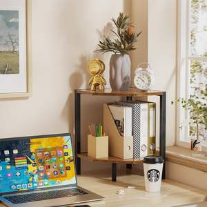 Étagère <span class=keywords><strong>d</strong></span>'<span class=keywords><strong>angle</strong></span> à deux niveaux, bibliothèque <span class=keywords><strong>d</strong></span>'<span class=keywords><strong>angle</strong></span> multifonctionnelle, étagère de présentation verticale <span class=keywords><strong>d</strong></span>'<span class=keywords><strong>angle</strong></span>, adaptée à la cuisine, à la chambre à coucher, couleur marron campagnard - Product Image 5