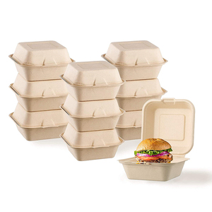 China Manufacturers Custom Printed Fast Food Container Biodegradable Sugarcane Bagasse Burger Box