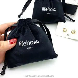 Accept Custom Logo Soft Velvet Jewelry Packaging Pouch Bag For Earring Black Velvet Bracelet Protection Bag