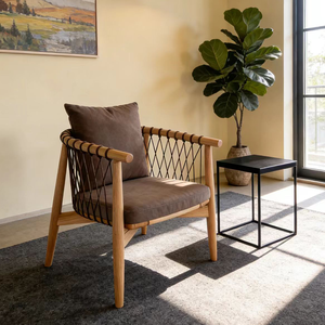 Sillón Individual de Madera Maciza de Estilo Nórdico, Sillón de Ocio para Balcón, Tejido con Cuerda, Moderno, para Sala de Estar - Product Image 5