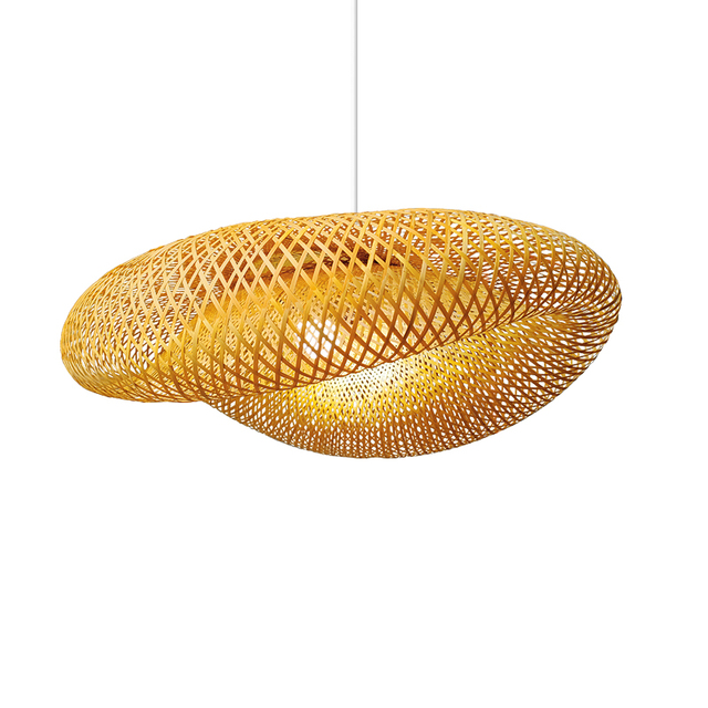 Bamboo Shell Shade Hanging Light Wicker Rattan Chandeliers Pendant Lights E27 Bulb for Home Decor Kitchen Island Woven