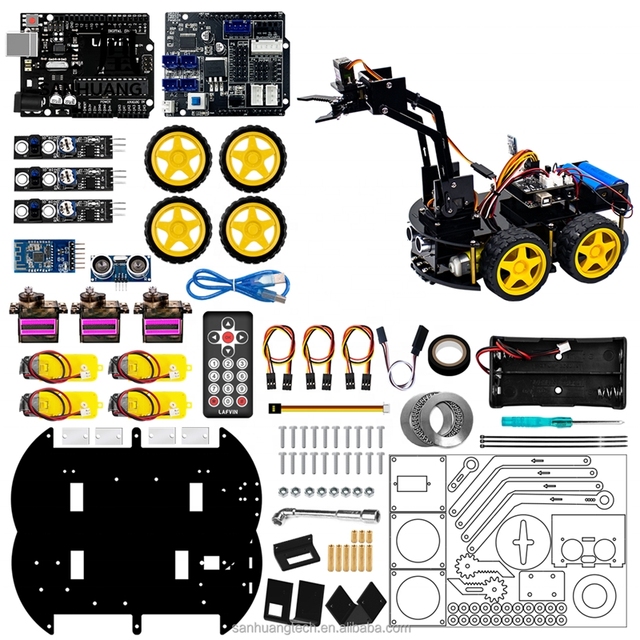 la fvin Mechanical 4WD Robot Arm Car Kit Robot Arm Programmable STEM Toys/Support Android toy robots for arduino