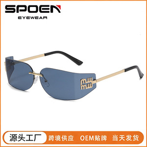 Gafas de Sol Tipo Escudo Sin Montura, Protección UV400, Estilo Y2K, Unisex, Casuales, para Adultos, 100% Protección UV - Product Image 5