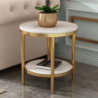 Table basse moderne de luxe à 2 niveaux, ronde, en marbre, pour petit salon