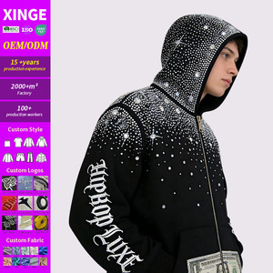 Sudadera con capucha y cremallera para hombre, con gráfico de calavera y pedrería, estilo oversize, streetwear gótico - Product Image 1