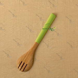 Ustensiles de cuisine en bambou cuillère cuillères en bambou vert feuilles design classique servir la salade vente en gros - Product Image 5