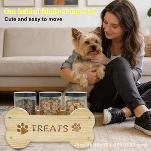 Estante de Almacenamiento de Premios para Perros de Madera, Organizador de Escritorio con Forma de Hueso, a Prueba de Polvo, Estación de Alimentación Multiusos para Mascotas - Product Image 2