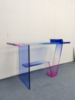 Bureau de luxe en acrylique de couleur dégradée bleu rose personnalisé Table de bureau en acrylique à usage domestique au design moderne