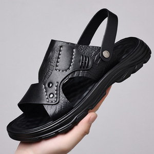 Sandales d'extérieur pour hommes, style sportif décontracté, à bout ouvert, semelle en caoutchouc, couleur unie, faciles à enfiler, confortables pour la marche, idéales pour la plage en été - Product Image 1