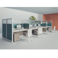 Prix d'usine, cloisons de bureau, postes de travail en forme de L pour 2 personnes avec 2 tiroirs, séparateur en verre, bureau de travail