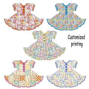 Ruidian Tùy Chỉnh In Vòng Cổ Váy Cô Gái Nút Top Xù Lớn Váy Váy Váy Lụa Sữa Váy - Product Image 5