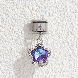 Bracelet modulaire italien transfrontalier à suspendre, fait main, en forme de fleur, en acier inoxydable plaqué pour la fabrication de bracelets - Product Image 2