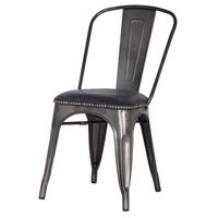 Chaise de salle à manger en métal de style bistro Akku Art Lix, assise en cuir véritable |   Meubles d'intérieur d'usine antiques noirs/naturels