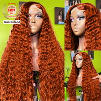 Nouvel Arrivage 220 Densité Élastique Cordon Pull Go Gingembre Sans Colle Perruque Bouclée 13x6 HD Avant de Lacet Perruque de Cheveux Humains Pre Cut Lace Perruque