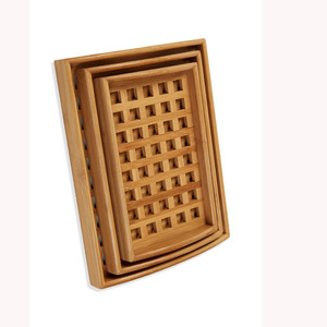 ถาดเสิร์ฟไม้ไผ่ 383x303x50 มม. ลายตาข่ายสี่เหลี่ยม สำหรับชาหรือขนมปัง - Product Image 3
