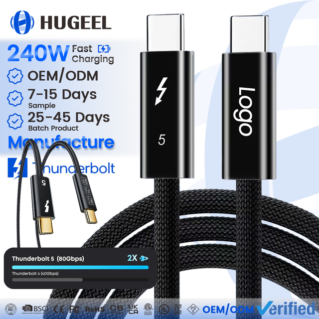 240W Type C Cable Thunderbolt 5 Data Cable with USB4.0 Fast Transfer 4K Video for Laptop XBOX Switch 80Gbps 16k 0.25m 1m Cable