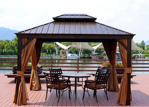 Gazebo Padiglione da Giardino 12x12 in Alluminio per Esterni con Tetto Rigido e Zanzariera con Tende - Product Image 2