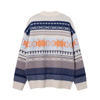 Cardigan unisexe vintage à rayures Fair Isle en jacquard, col rond, boutons sur le devant, tricot ample avec poches