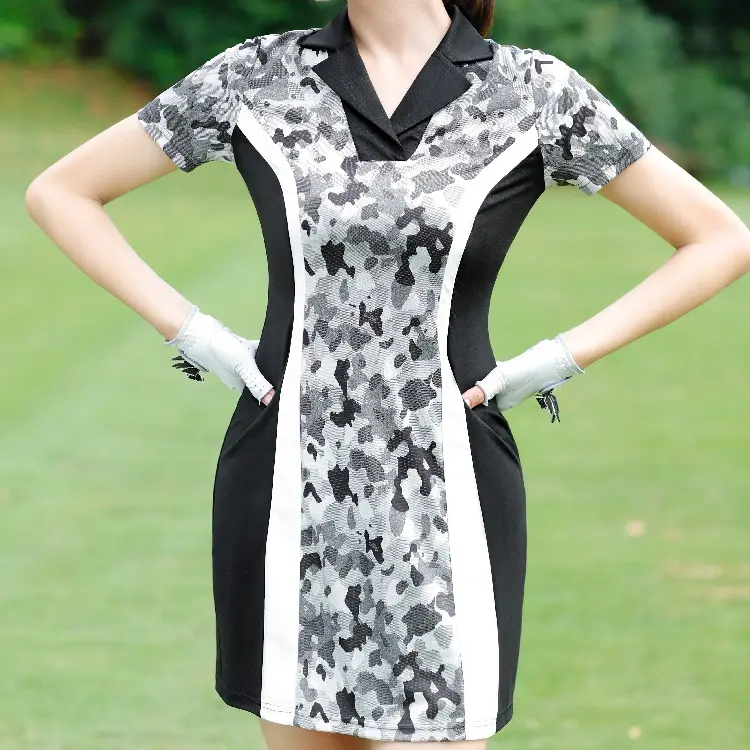 Black White Camo Dresses Ladies Casual Summer Golf Clothes Woman Custom Wholesale Printed Sexy Polo T Shirt Dress For Women