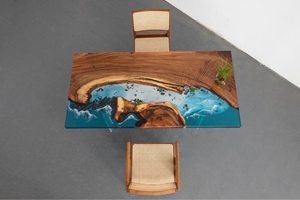 Mesa de Resina Epoxi <span class=keywords><strong>Sancho</strong></span> Multi-Bay de Tres Capas con Micro Paisaje Subacuático, Diseño Contemporáneo, Juego de Comedor - Product Image 5