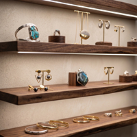 Vitrine murale pour bijoux en noyer noir, étagères de vente au détail haut de gamme avec éclairage LED changeant de couleur, organisateur de bijoux mural en bois