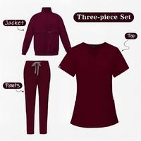 Ensemble uniforme médical unisexe 3-en-1 de haute qualité : veste zippée, haut à col en V et pantalon pour personnel hospitalier