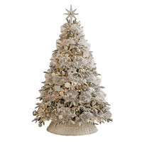 Arbre de Noël Pré-Enneigé de Luxe avec Feuilles Mixtes PE 150cm 180cm 210cm, Grandes Décorations Blanches