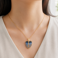 Collier pendentif Cœur Ailes d'Ange plaqué or avec zircon multicolore, breloque cristal, cadeau commémoratif pour femme