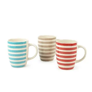 13盎司彩色咖啡杯批发定制个性化条纹图案陶瓷咖啡杯带手柄陶瓷