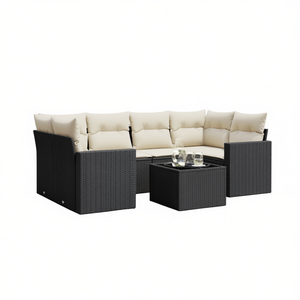 Set Divano da Giardino Modulare in Rattan PE Nero, Elegante Collezione di Mobili da Esterno per 6 Persone - Product Image 1